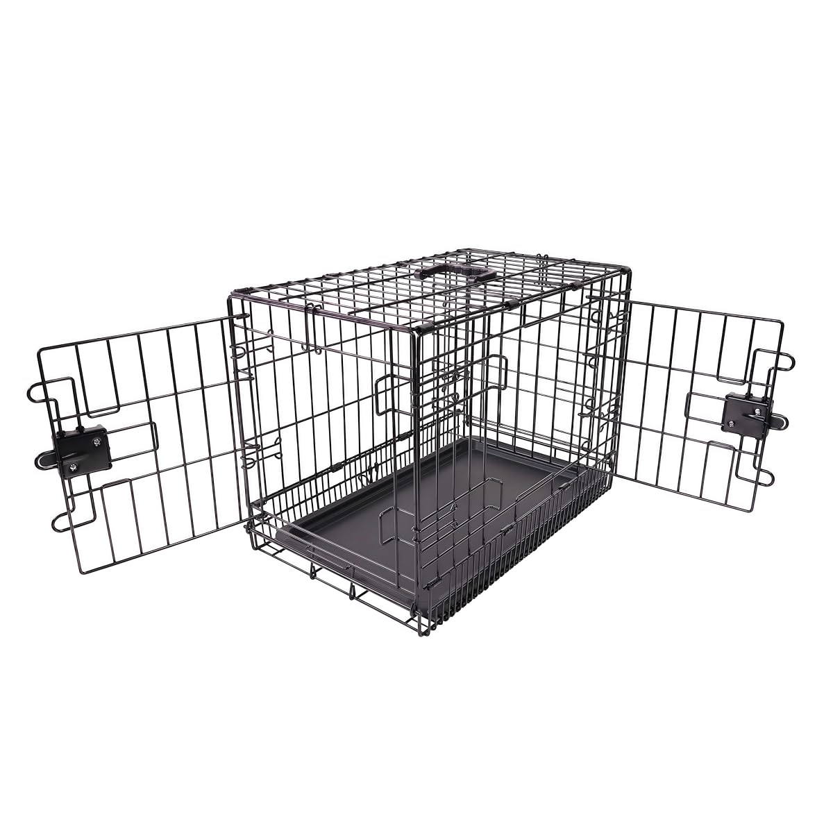 Portable, Foldable Metal Wire Dog Crate with Removable Tray, Double Door
