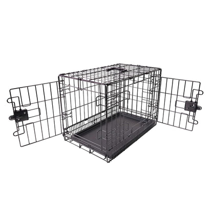 Portable, Foldable Metal Wire Dog Crate with Removable Tray, Double Door