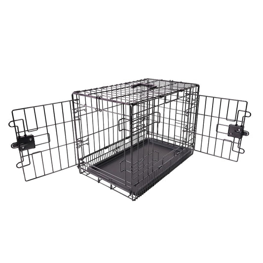 Portable, Foldable Metal Wire Dog Crate with Removable Tray, Double Door