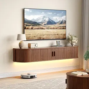 63" Floating TV Stand, Wall Mounted Entertainment Center Walnut, view 2