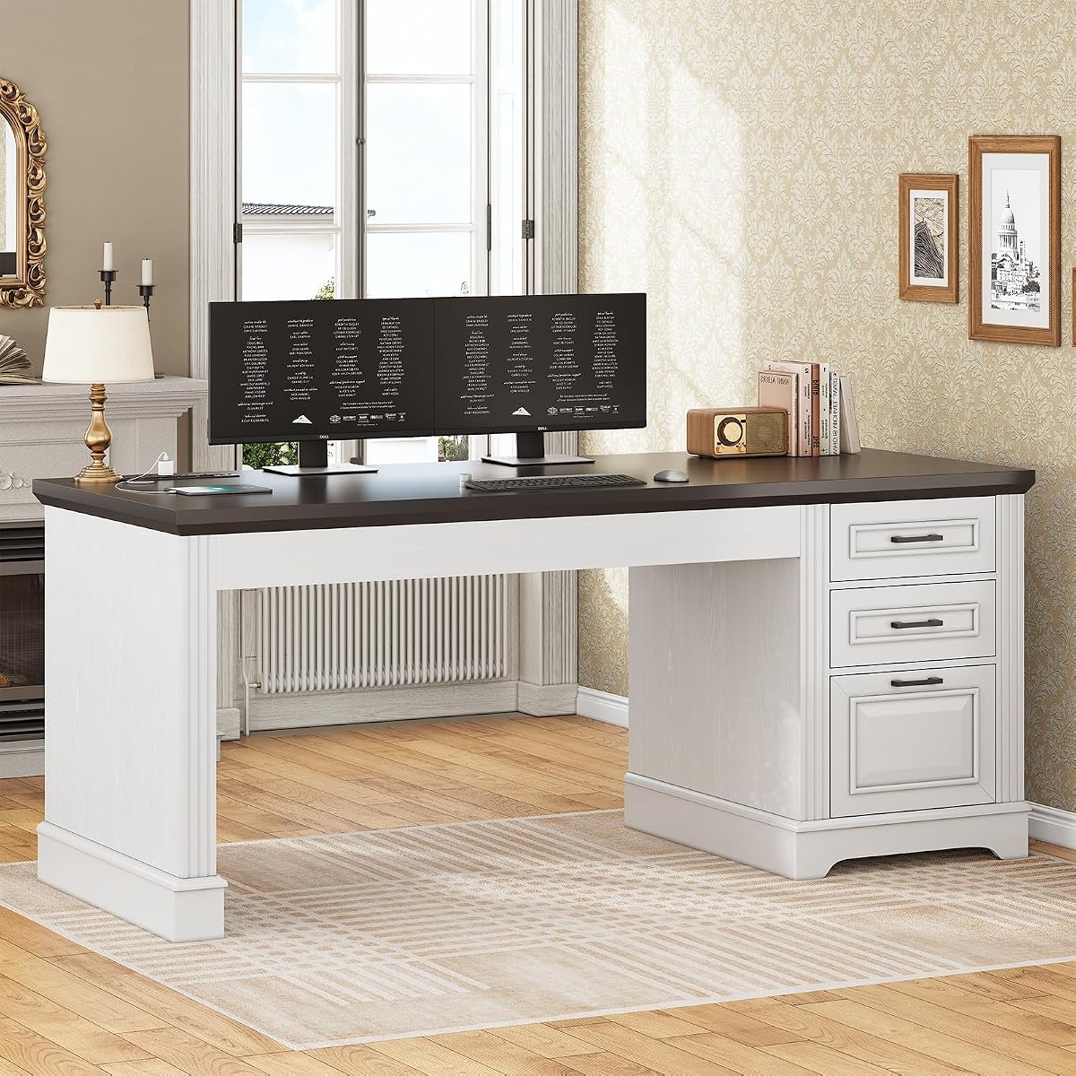 Office Desk with 3 Drawers, 55" Executive Computer Desk with Storage Drawers