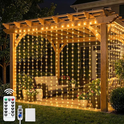 600 LED Curtain String Lights, 20 FT Hanging Fairy Lights with Remote, 8 Modes, Waterproof Window Lights for Bedroom Backdrop Wedding Outdoor Christmas Party, Warm White