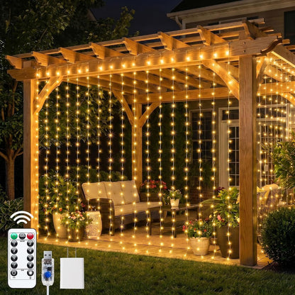600 LED Curtain String Lights, 20 FT Hanging Fairy Lights with Remote, 8 Modes, Waterproof Window Lights for Bedroom Backdrop Wedding Outdoor Christmas Party, Warm White