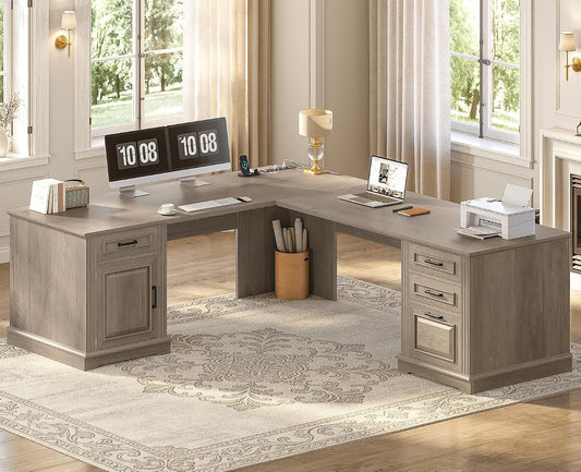 69" L Shaped Desk with Drawers and Storage