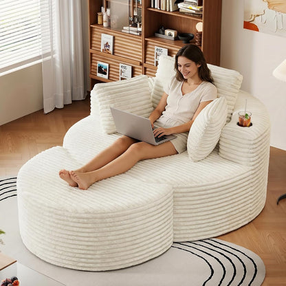 Oversized Round Chaise Longue Chair with Ottoman