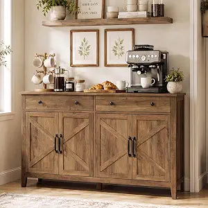 Farmhouse Buffet Cabinet, Coffee Bar with 2 Drawers, view 2
