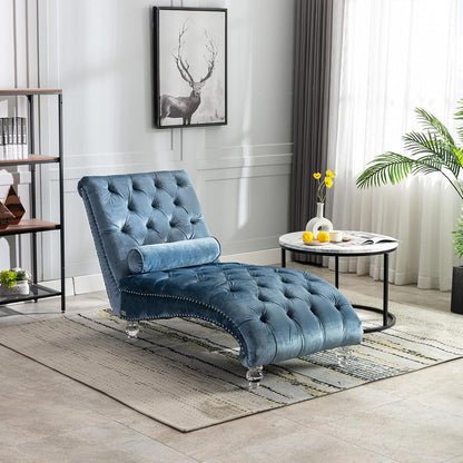 64" Velvet Chaise Lounge Chair Indoor with Ergonomic S-Shaped Backrest & 1
