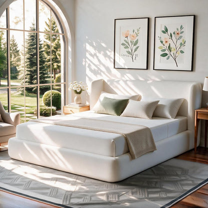 Queen Cloud Upholstered Bed Frame with Wingback Headboard (C01)