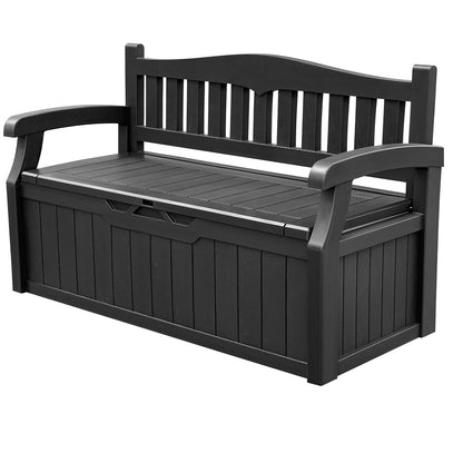 80 Gallon Storage Bench Deck Box Lockable for Patio Furniture, Garden Decor and Outdoor Seating for Cushions, Garden Tools and Pool Supplies (Black)
