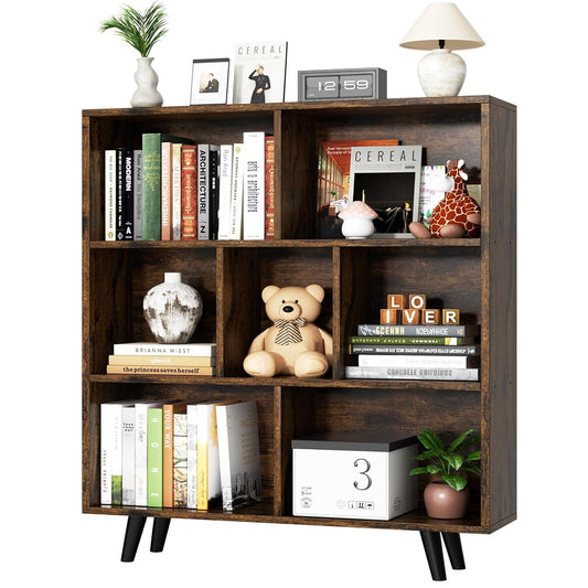 Cube Storage Organizer, 3 Tier Mid-Century Bookcase with Legs Cubeicals Retro Wood Organizer Storage Bookcase, Freestanding Open Book Shelves for Bedroom,Living Room,Office(Brown)