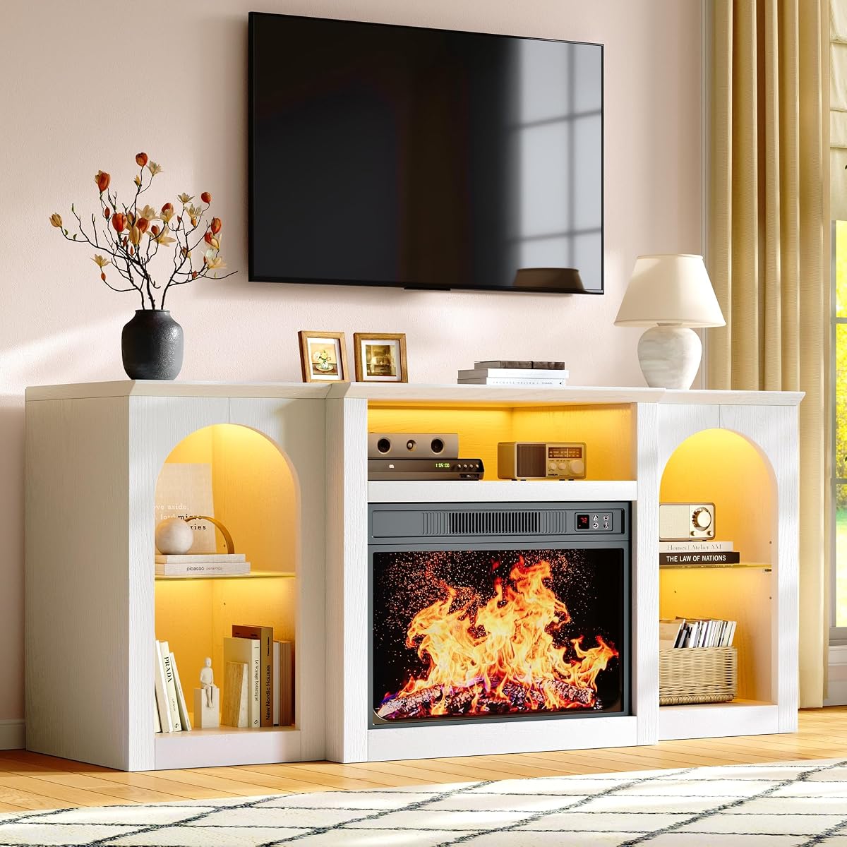 White Electric Fireplace TV Stand Entertainment Center with Fireplace