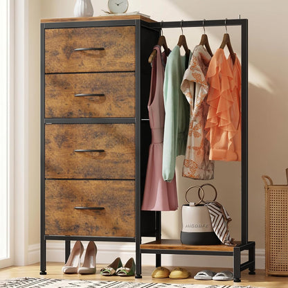 Tall Dresser 44''H with Hanging Rack, 4 Drawers Small Closet Dresser for Bedroom