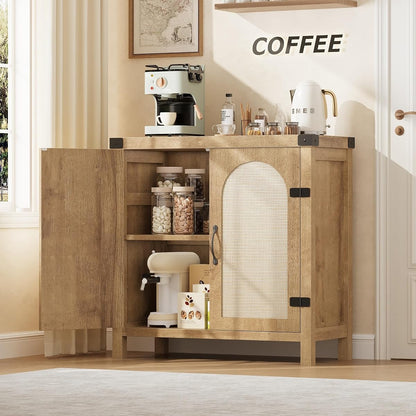 GAOMON Rattan Sideboard Buffet Cabinets with Storage, Farmhouse Storage Cabinet, Wooden Coffee Bar Cabinet for Kitchen, Dining Room, Living Room, Natural