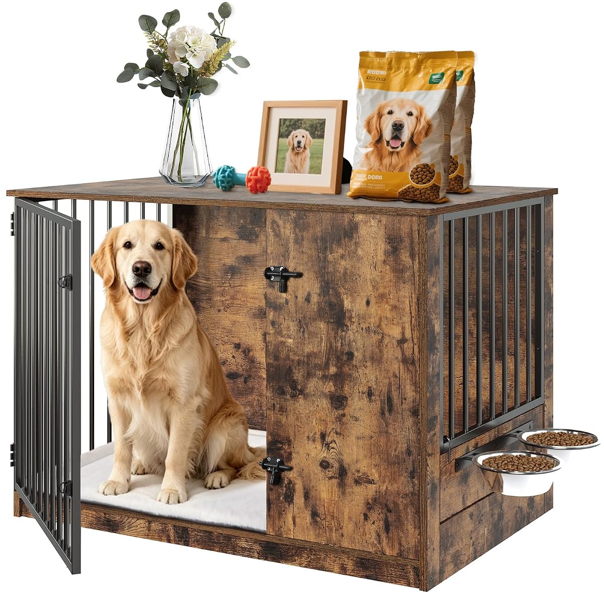 40" Dog Crate Furniture for Large Dogs, Rustic Brown