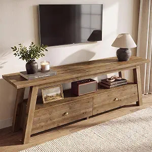 63" Solid Wood TV Stand, 2-Tier Media Console with Drawers, view 2