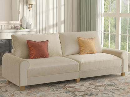 88.5" Large Seat Velvet Loveseat Sofa, Deep Seat Couches for Living Room & Small Space, Comfy Love Seat Couch with Removable Washable Cover, Beige