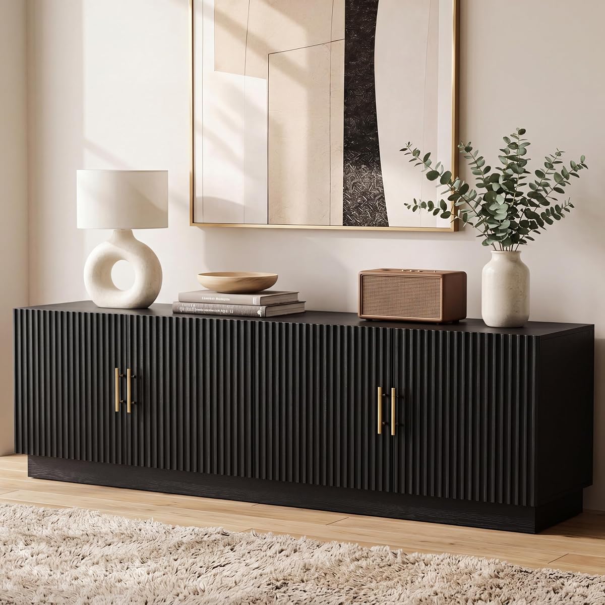 66" Modern TV Stand for 75 Inch TV Living Room,TV Console, Black