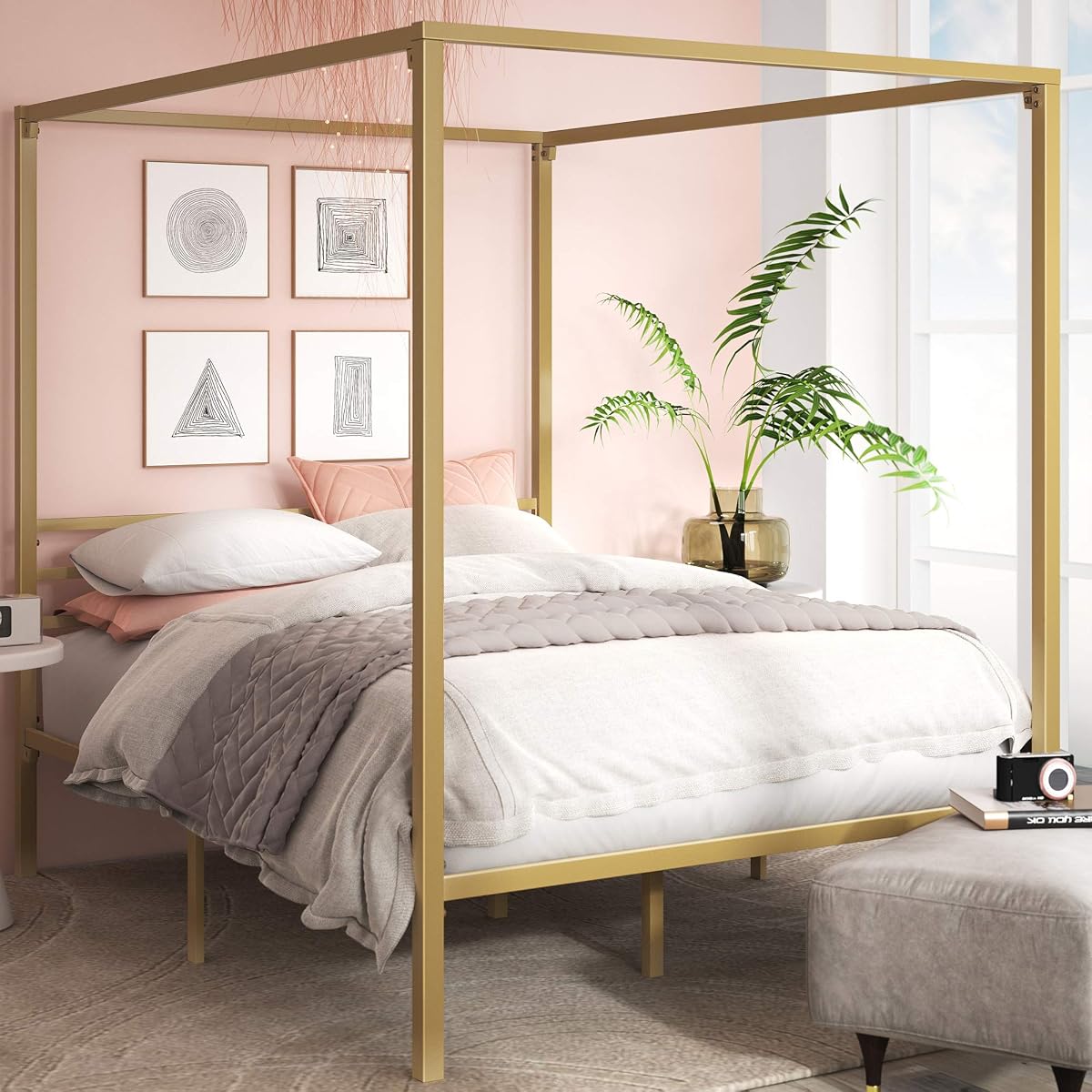 Zinus Patricia Gold Metal Canopy Platform Bed Frame