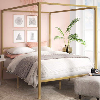 Zinus Patricia Gold Metal Canopy Platform Bed Frame