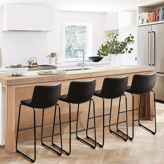 Waleaf 30 inch Bar Stools Set of 4,Counter Height Bar Stools with Back, Modern PU Leather Stools with Metal Leg and Footrest (Black, 4 Pcs 30" Counter Height Barstools)