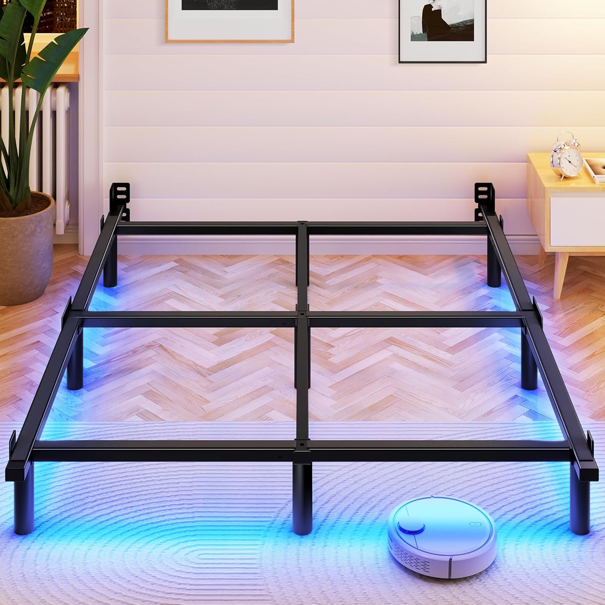 Queen Metal Bed Frame with LED Lighting