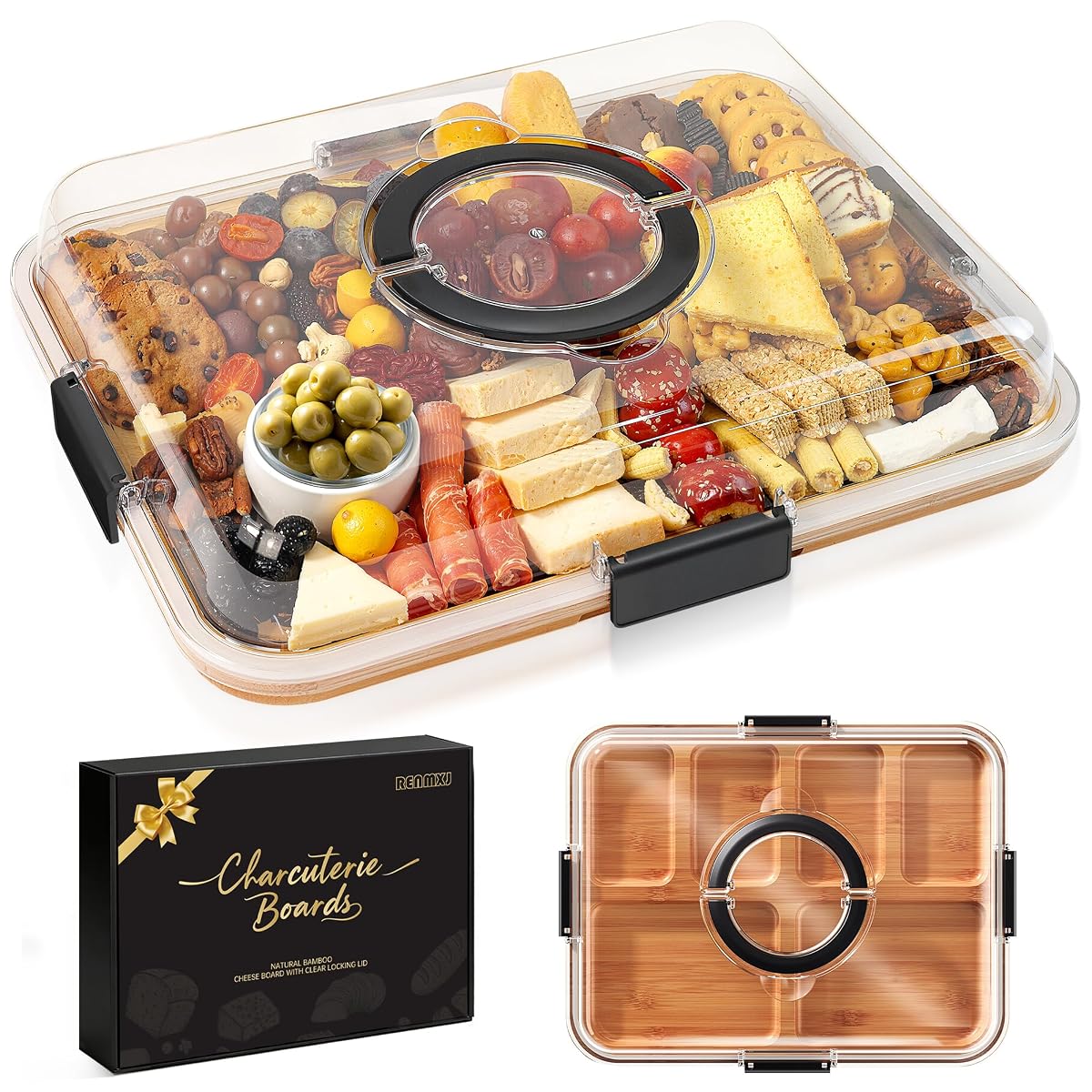 Portable Charcuterie Boards with Lid, Cheese, Veggie & Snack Tray