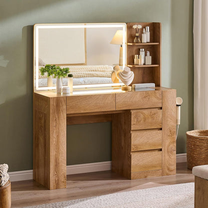 48" Modern Makeup Vanity Desk with Mirror and Lights Thickened Leg