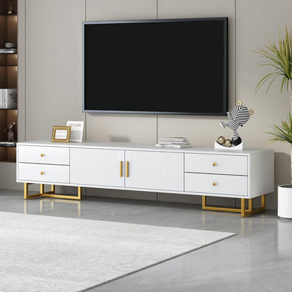 Modern TV Stand with Drawers for TVs up to 75'', Media Console Storage Cabinet Entertainment Center Furniture for Living Room Bedroom, Gold Metal Legs, 70.9-Inch, White