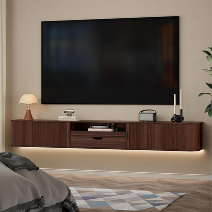 94.8" Floating Fluted TV Stand with Drawer & LED for TVs up to 100", Walnut