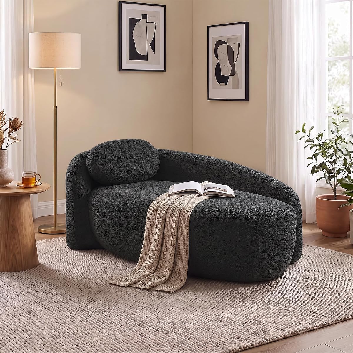 67" Boucle Upholstered Chaise Lounge Chair Indoor