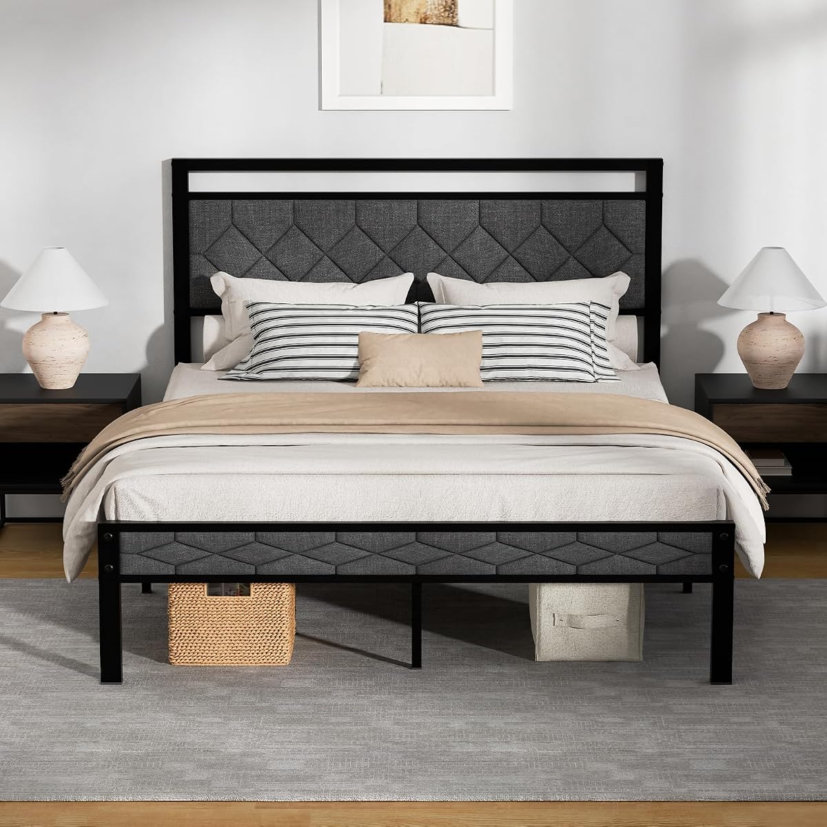 Upholstered Queen Bed Frame with Soft Headboard