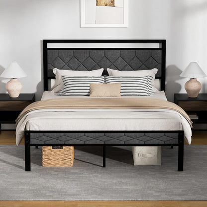Upholstered Queen Bed Frame with Soft Headboard