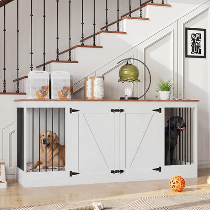 70.8" Large Dog Crate Furniture for 2 Dogs(White)