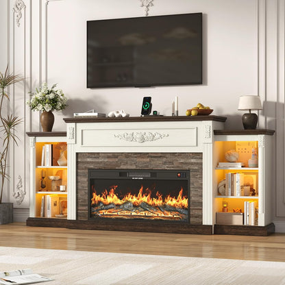 85" Electric Fireplace with Mantel, Antique White
