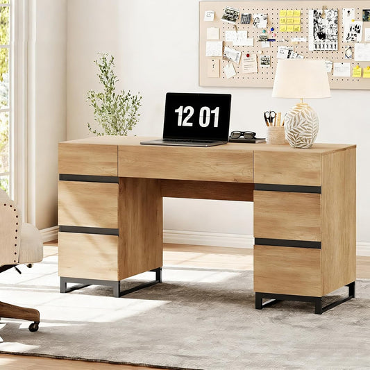 59 Inch Modern Home Office Desk with Charging Station