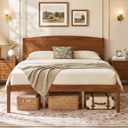 Queen Wooden Bed with Curved Headboard