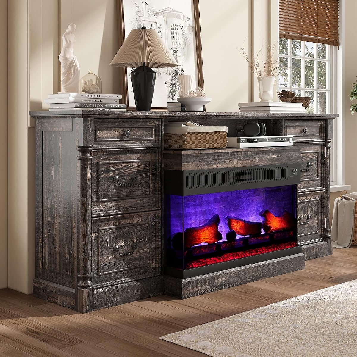 75" Fireplace TV Stand with LED Flame Entertainment Center