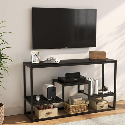 55 Inch Tall TV Stand for TVs up to 65 Inch, TV Console Table with 3-Tier Open Storage Shelves, Modern Industrial Entertainment Center for Living Room, Bedroom, Black