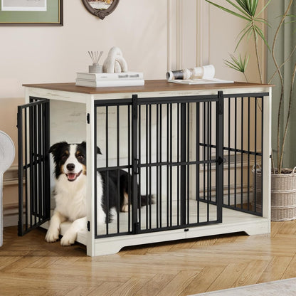 44.1" XL Dog Crate Furniture Indoor Dog Kennel with Barn Door