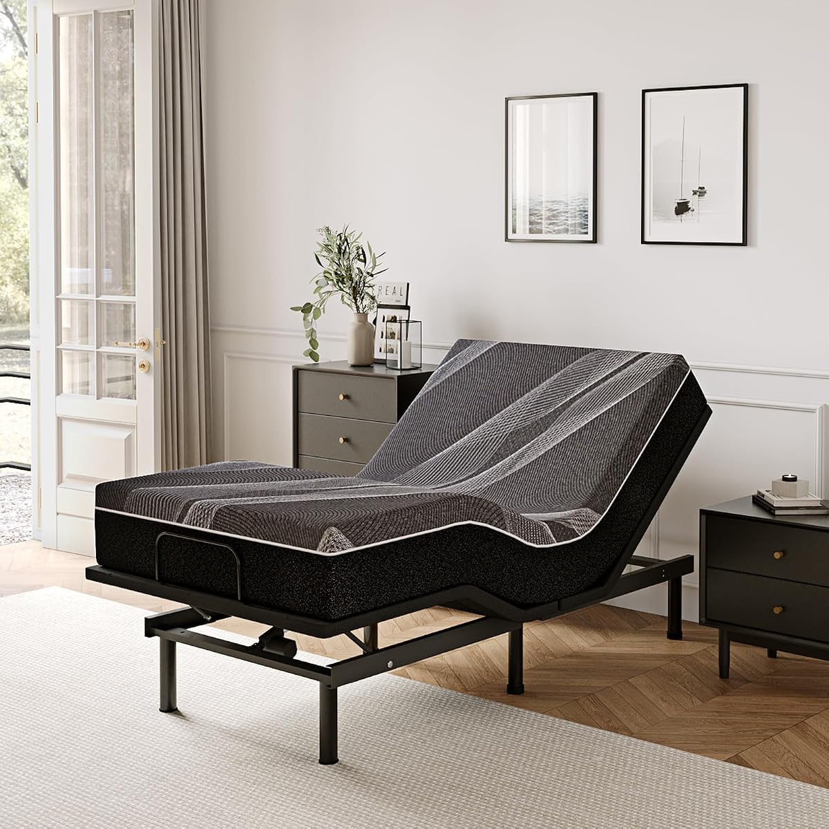 Full Size Adjustable Bed Frame + 12 Inch Gel Memory Foam Mattress