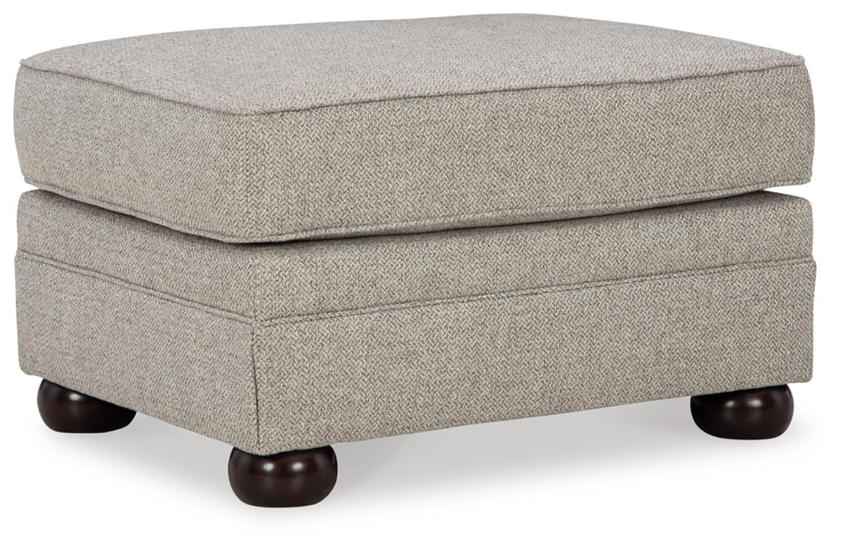 Signature Design by Ashley Gaelon Transitional Rectangular Upholstered Ottoman with Bun Legs, Light Brown