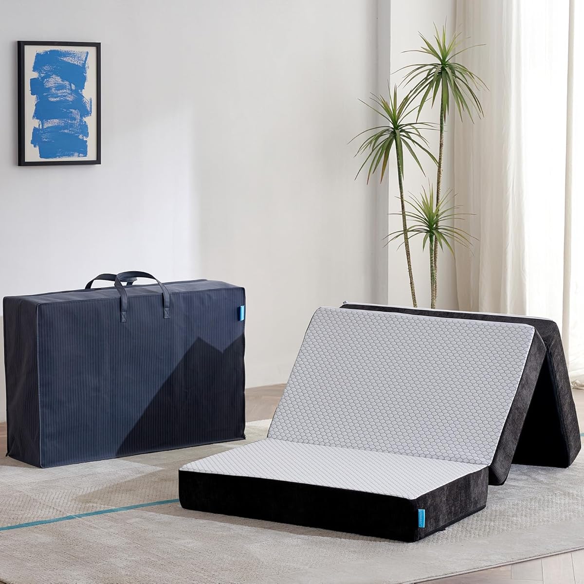Odorless Foldable Mattress Twin Size 75" x 38" x 6", 6 Inch Medium Firm Folding Foam Mattress with Storage Bag, Fiberglass Free Trifold Memory Foam Mattress for RV, Guest Bed