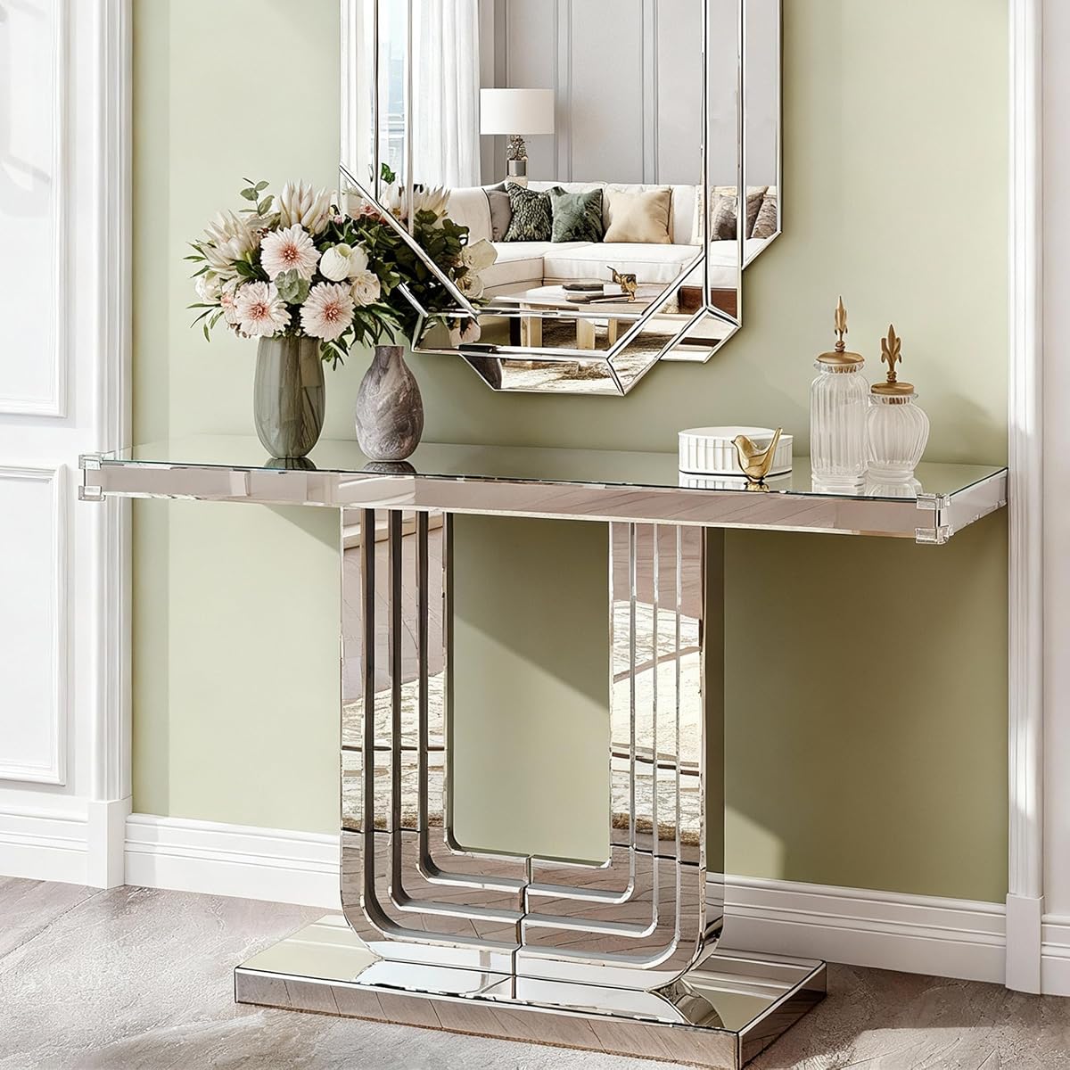 Silver Mirrored Console Table
