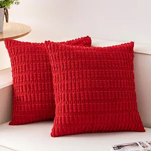 Pack of 2 Corduroy Decorative Throw Pillow Covers 18x18 Inch, Red, view 2