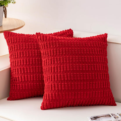 Pack of 2 Corduroy Decorative Throw Pillow Covers 18x18 Inch, Red