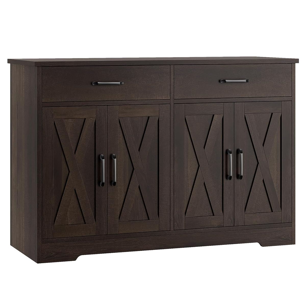 Buffet Cabinet with Storage, 47.2" Kitchen Sideboard Buffet with Drawers, Modern Farmhouse Coffee Bar Station with Shelves, Barn Doors Storage Cabinet for Living Room, Dark Brown
