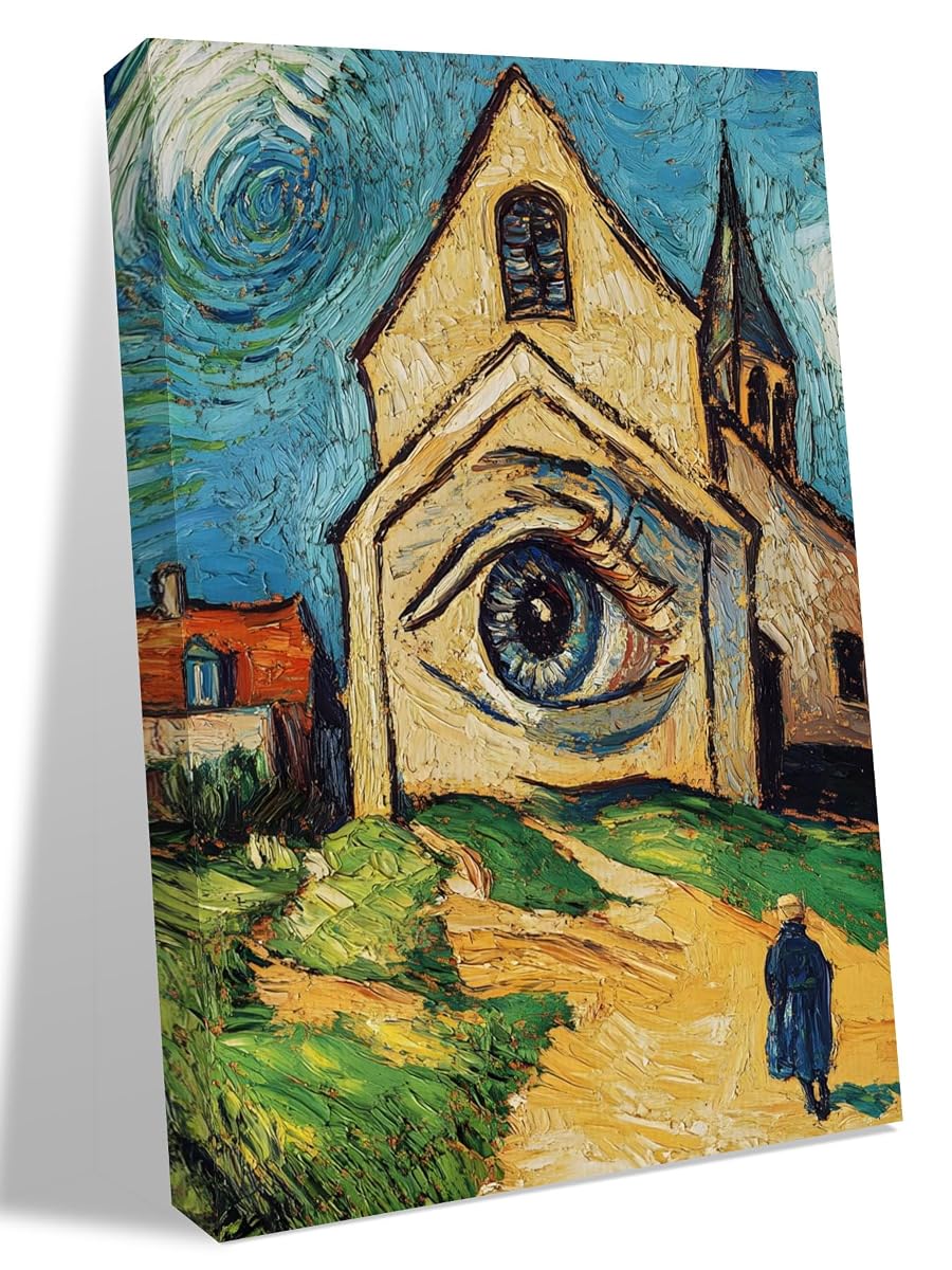 NuYeBiofx Abstract Farmhouse Starry Night Eye Canvas Wall Art Prints,48"x32" Framed Picture Artwork Rustic Oil Painting Art Printed Canvas Oil Painting for Living Room Bedroom Office,Ready to Hang