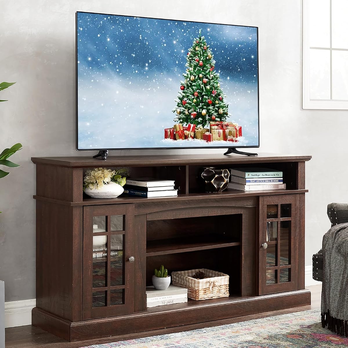 TV Stand for 65 Inch TV, Entertainment Center with Storage, Espresso