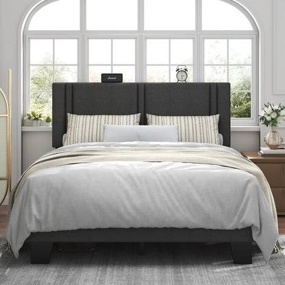 Queen Platform Bed Frame, Fabric Upholstered Queen Bed Frame