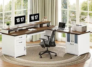 Farmhouse 69" Executive L Shaped Desk with Drawer, view 2